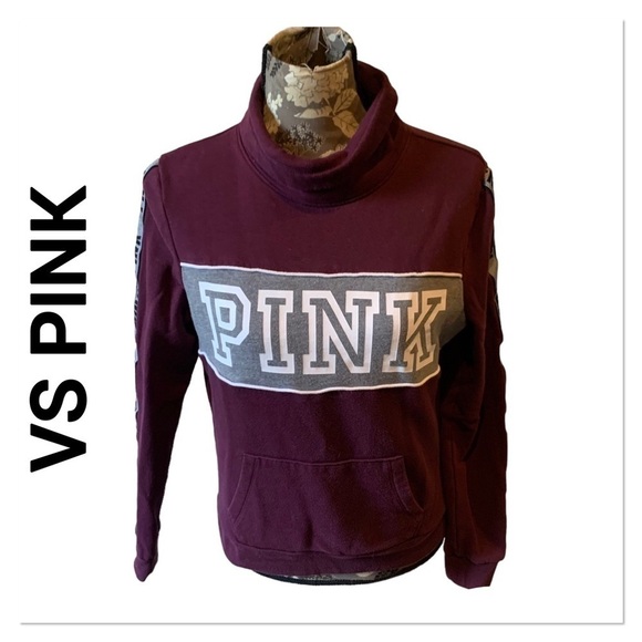 VICTORIA SECRET PINK Logo Burgundy Cowlneck Sweatshirt size small - Picture 1 of 7